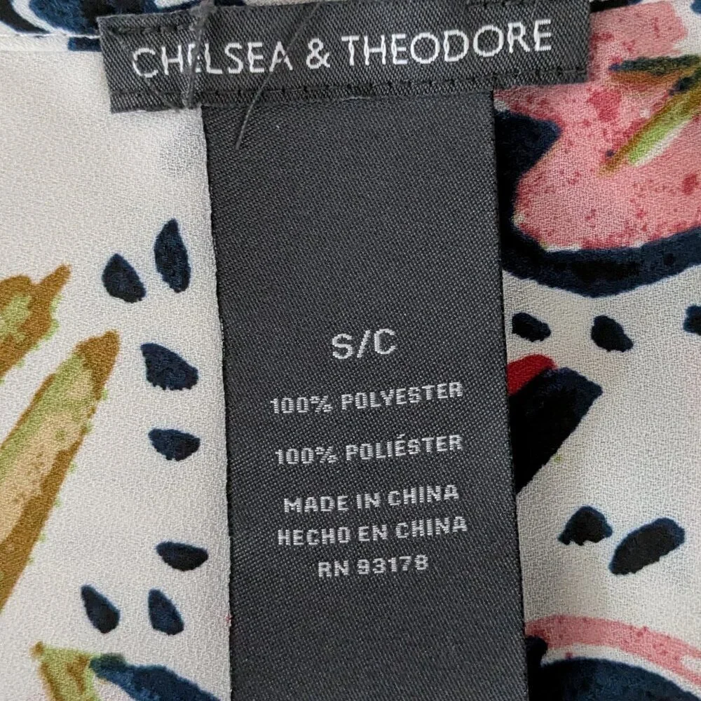 CHELSEA & THEODORE White/Pink Floral Chiffon Sleeveless Pullover Top; Size S